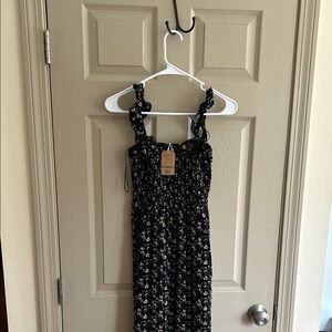 Floral Black Smocked Dress